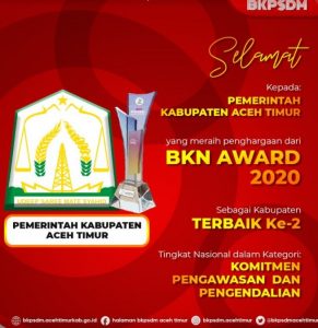 Aceh Timur Juara Dua BKN Award 2020
